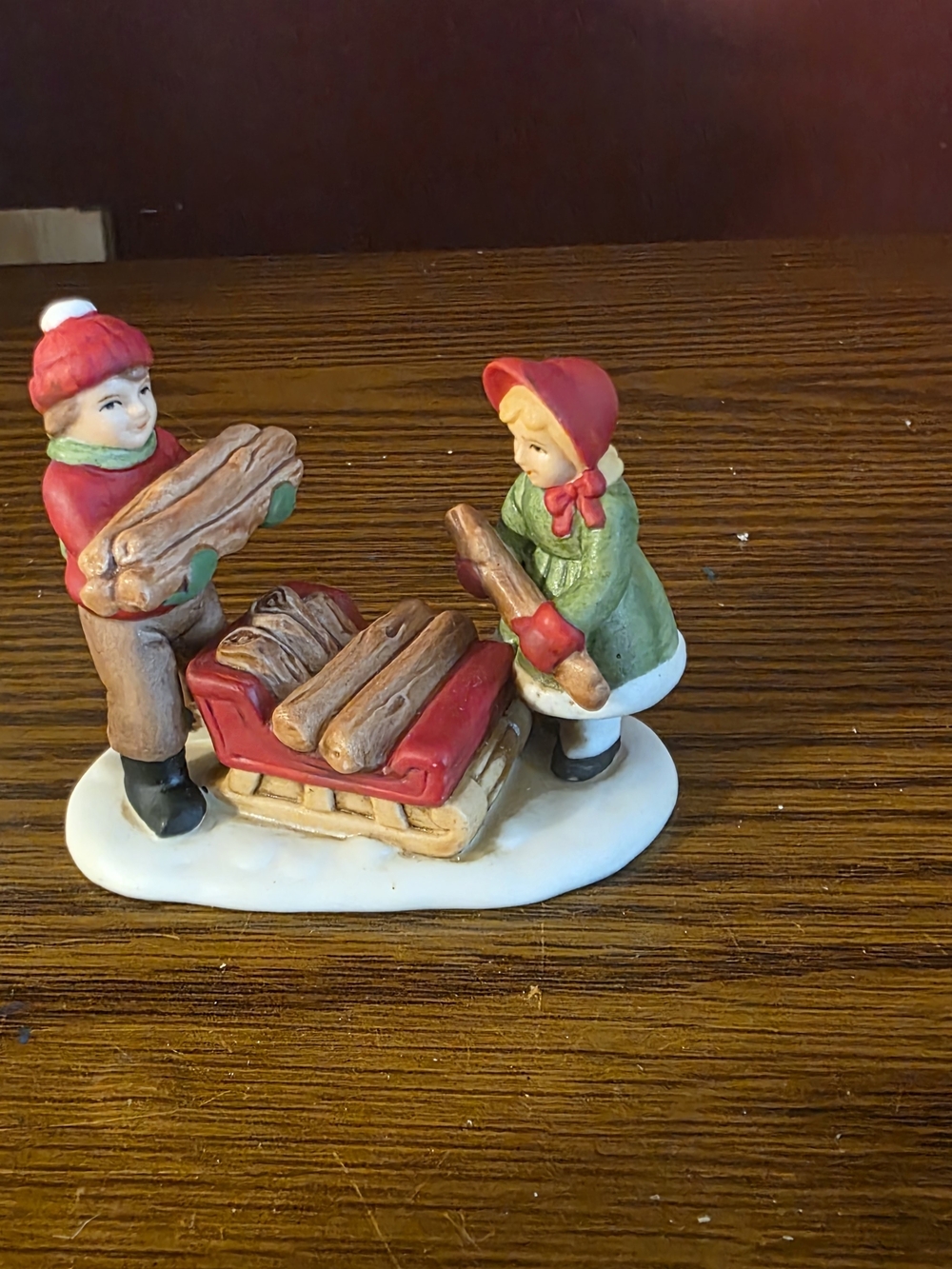 Lefton China Hand Painted Ceramic Christmas Kids Sled Figurine 1989 Geo. Z.